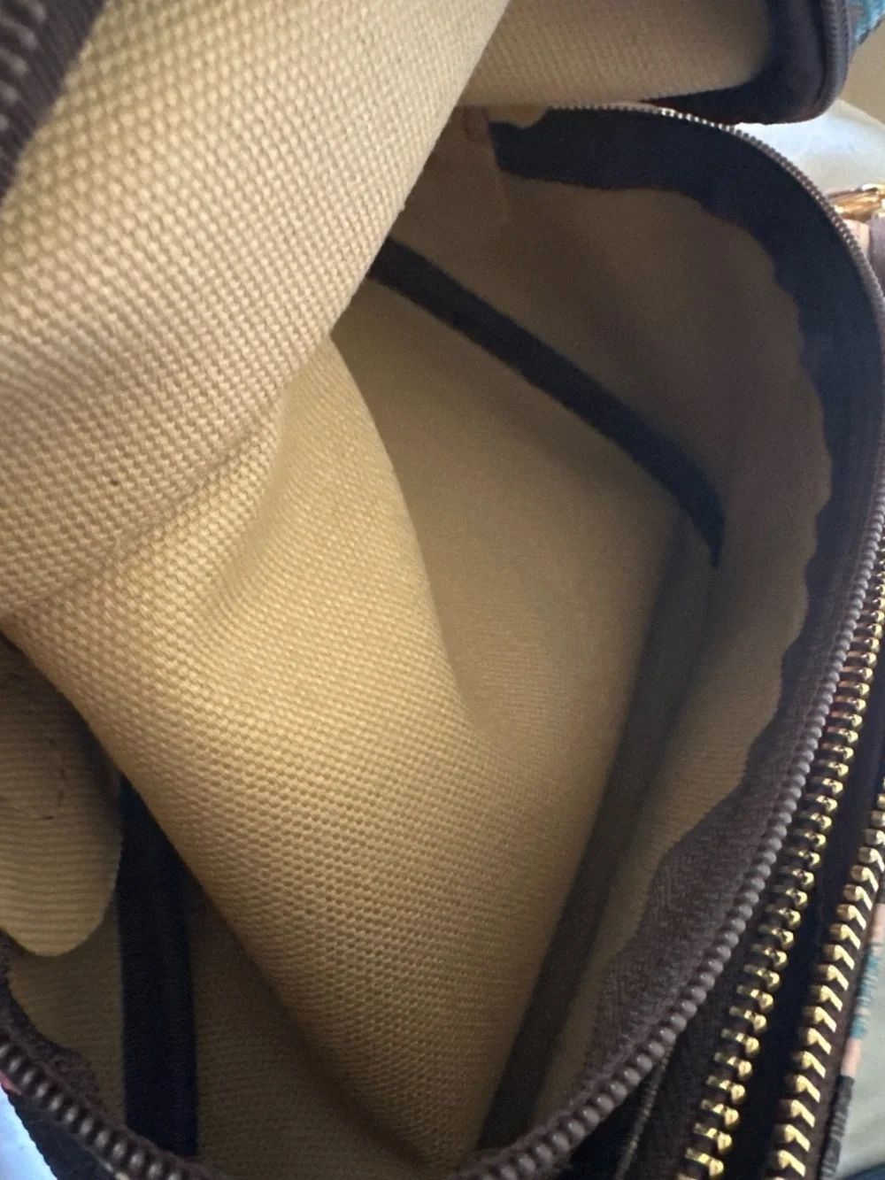 Michael Kors Brown Crossbody with Colorful Ticket-Print